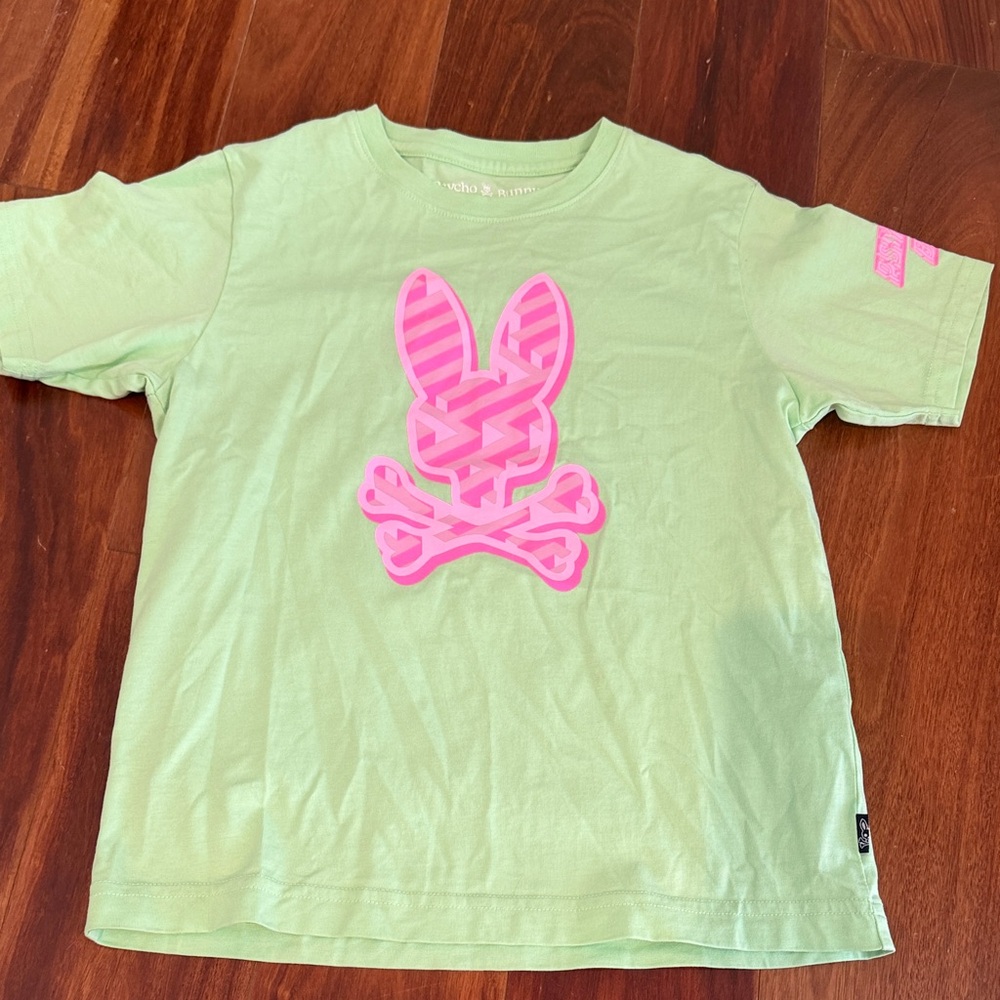 Psycho Bunny Light Green Tee with Pink Logo
